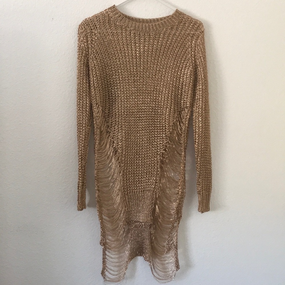 Rose Gold Metallic Knit Sweater Dress/ Top
